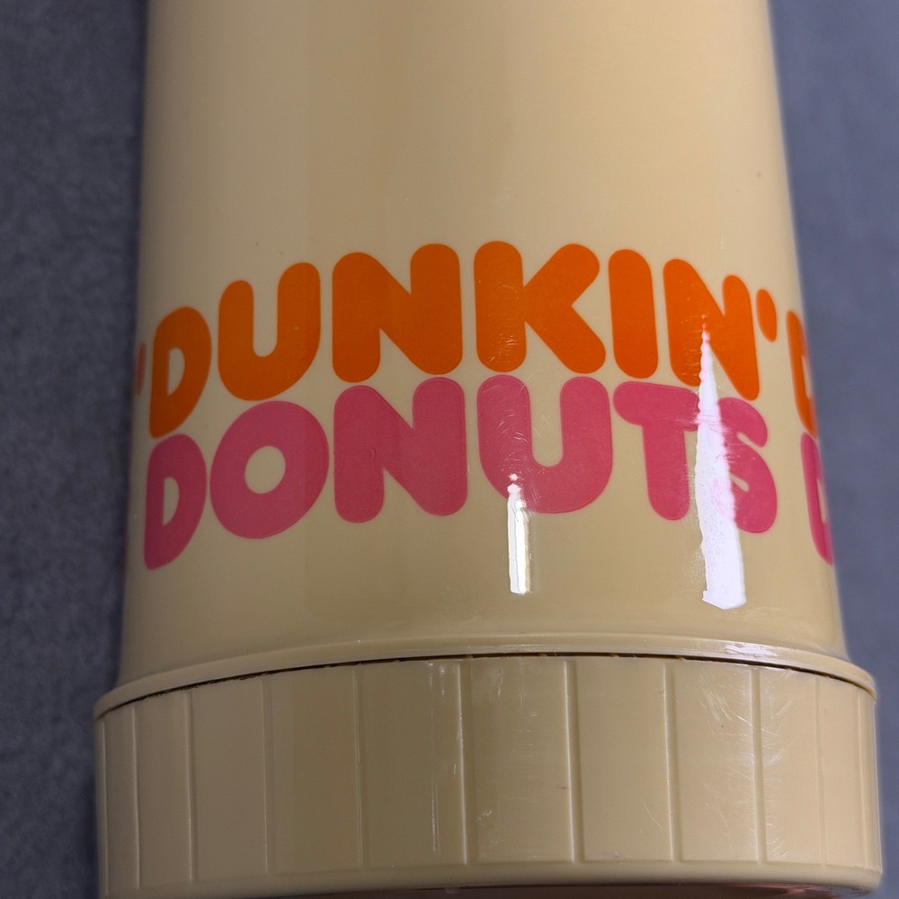 Vintage 80s Dunkin Donuts Thermos King-Seeley 1 Quart Vacuum Bottle Orange Pink - Picture 2 of 9
